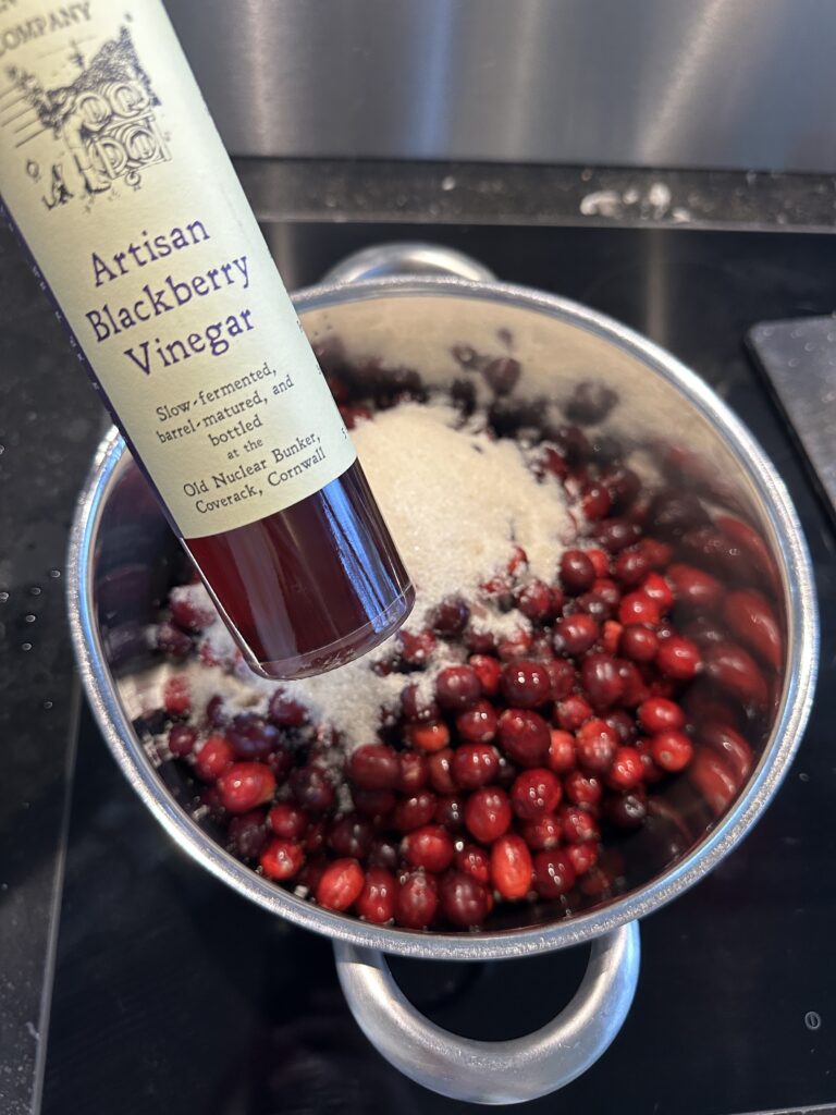Making cranberry sauce with Artisan Blackberry Vinegar